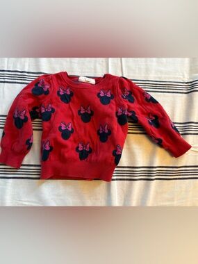 GAP Red Kids Sweater with Navy and Pink Minnie Bow Pattern